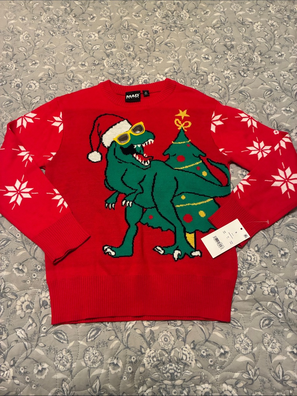 MAD Engine Kids T-Rex Christmas Graphic Knit Crewneck Pullover Sweater S (5/6)